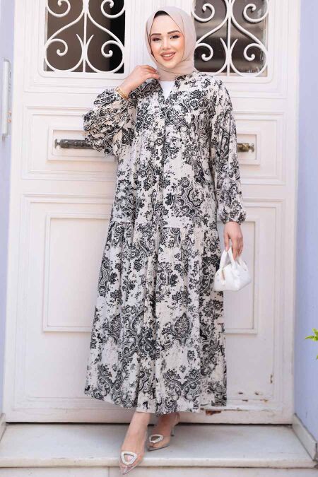 Modest Black Floral Long Dress 52941S - NEVA STYLE
