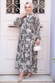 Modest Black Floral Long Dress 52941S - 3
