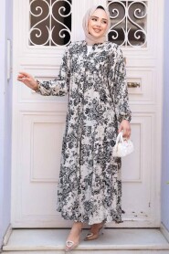 Modest Black Floral Long Dress 52941S - 2