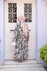 Modest Black Floral Long Dress 52941S - 4