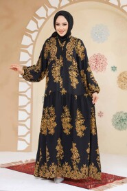 Modest Black Floral Long Sleeve Dress 18241S - 2