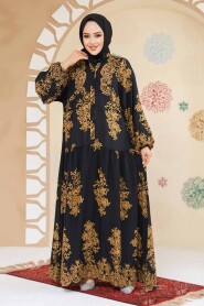 Modest Black Floral Long Sleeve Dress 18241S - 3