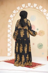 Modest Black Floral Long Sleeve Dress 18241S - 4