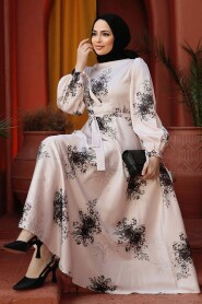 Modest Black Floral Long Sleeve Dress 60911S - 2