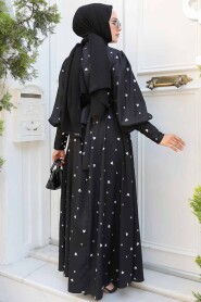 Modest Black Floral Long Sleeve Dress 61095S - 3