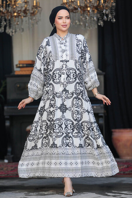 Modest Black Floral Maxi Dress 18231S - NEVA STYLE