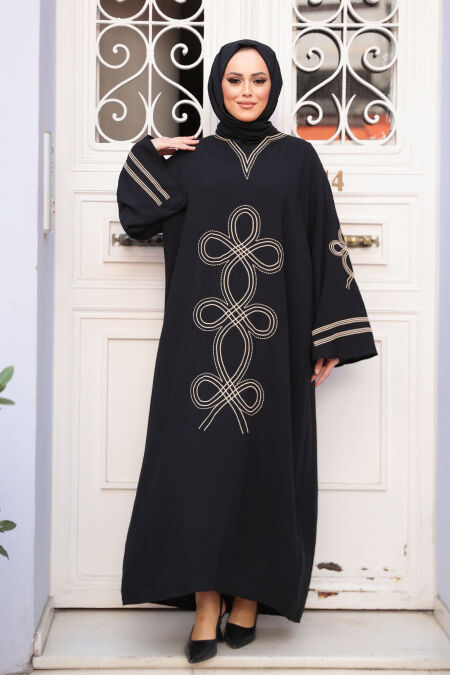 Modest Black Floral Maxi Dress 20791S - NEVA STYLE