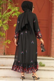 Modest Black Floral Maxi Dress 23231S - 3