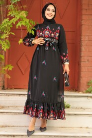 Modest Black Floral Maxi Dress 23231S - 2