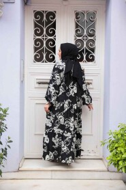 Modest Black Floral Maxi Dress 23588S - 3