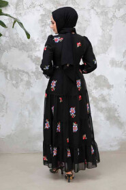 Modest Black Floral Maxi Dress 32816S - 6