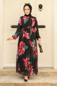 Modest Black Floral Maxi Dress 34466S - 2