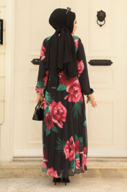 Modest Black Floral Maxi Dress 34466S - 3