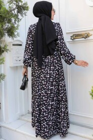 Modest Black Floral Maxi Dress 61071S - 3