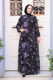 Modest Black Floral Plus Size Dress 27960S - 1