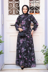 Modest Black Floral Plus Size Dress 27960S - 2
