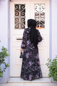 Modest Black Floral Plus Size Dress 27960S - 3