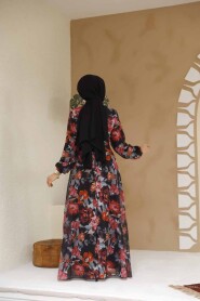 Modest Black Floral Plus Size Dress 27962S - 4