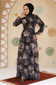 Modest Black Floral Plus Size Dress 27967S - 3