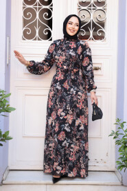 Modest Black Floral Plus Size Dress 27968S - 2