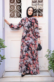 Modest Black Floral Plus Size Dress 27970S - 1