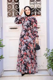 Modest Black Floral Plus Size Dress 27970S - 2