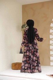 Modest Black Floral Plus Size Dress 27979S - 4