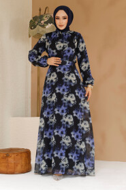 Modest Black Floral Plus Size Dress 27982S - 3