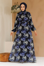 Modest Black Floral Plus Size Dress 27982S - 1