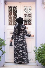 Modest Black Floral Plus Size Dress 279909S - 3
