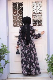Modest Black Floral Plus Size Dress 279912S - 3