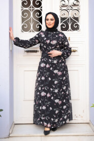 Modest Black Floral Plus Size Dress 279921S - 3