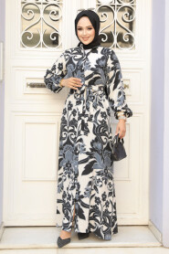 Modest Black Floral Women Dress 90061S - 2