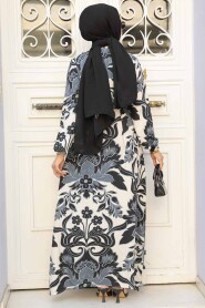 Modest Black Floral Women Dress 90061S - 3