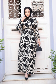 Modest Black Flower Dress 24083S - 3