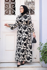 Modest Black Flower Dress 24083S - 2