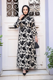 Modest Black Flower Dress 24083S - 1