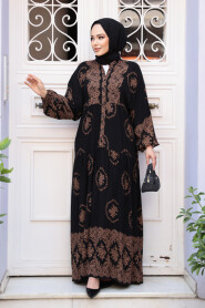 Modest Black Flower Maxi Dress 24014S 