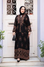 Modest Black Flower Maxi Dress 24014S - 2