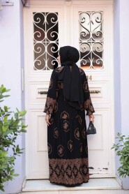 Modest Black Flower Maxi Dress 24014S - 3