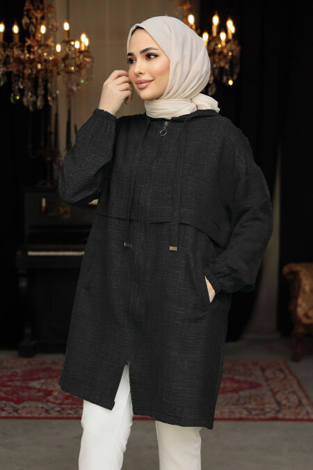 Modest Black For Women Coat 6686S - NEVA STYLE