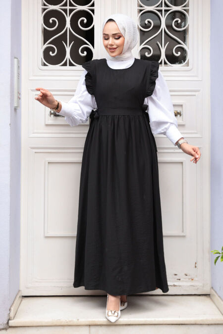 Modest Black Gilet Dress 17051S - NEVA STYLE