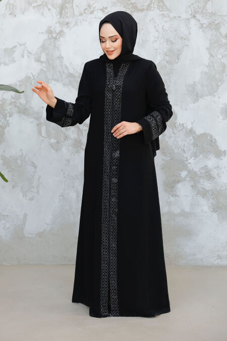 Modest Black Grey Plus Size Abaya 18004SGR - NEVA STYLE