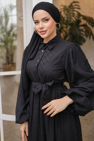 Modest Black Hijab Dress 14121S - Thumbnail