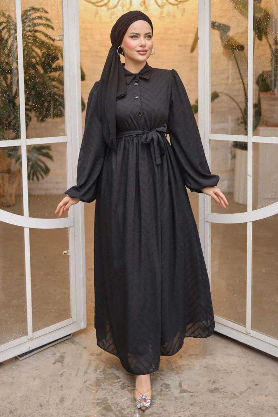 Modest Black Hijab Dress 14121S