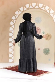 Modest Black Jacquard Dress 23891S - 5