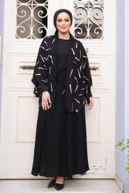 Modest Black Kimono Skirted Dual Suit 12892S - 3