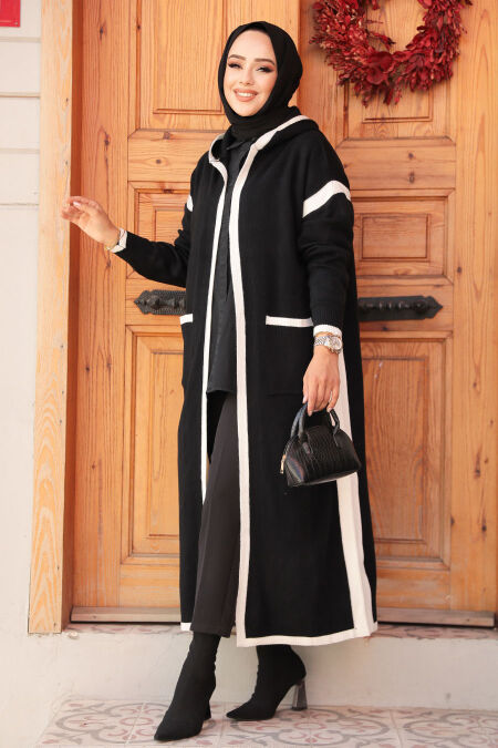 Modest Black Knitwear Cardigan 50009S - NEVA STYLE