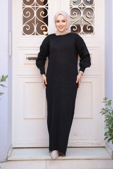Modest Black Knitwear Dress 17205S - NEVA STYLE