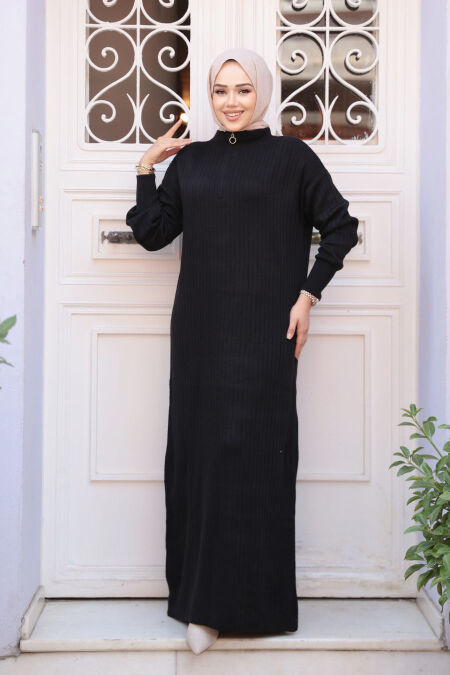 Modest Black Knitwear Dress 60481S - NEVA STYLE